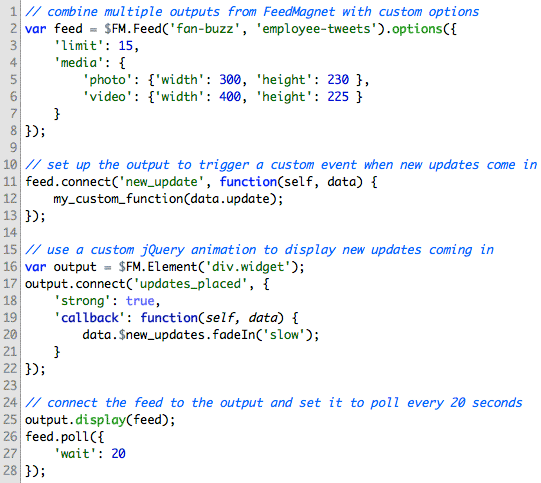 Advanced Javascript SDK to access social content from FeedMagnet.